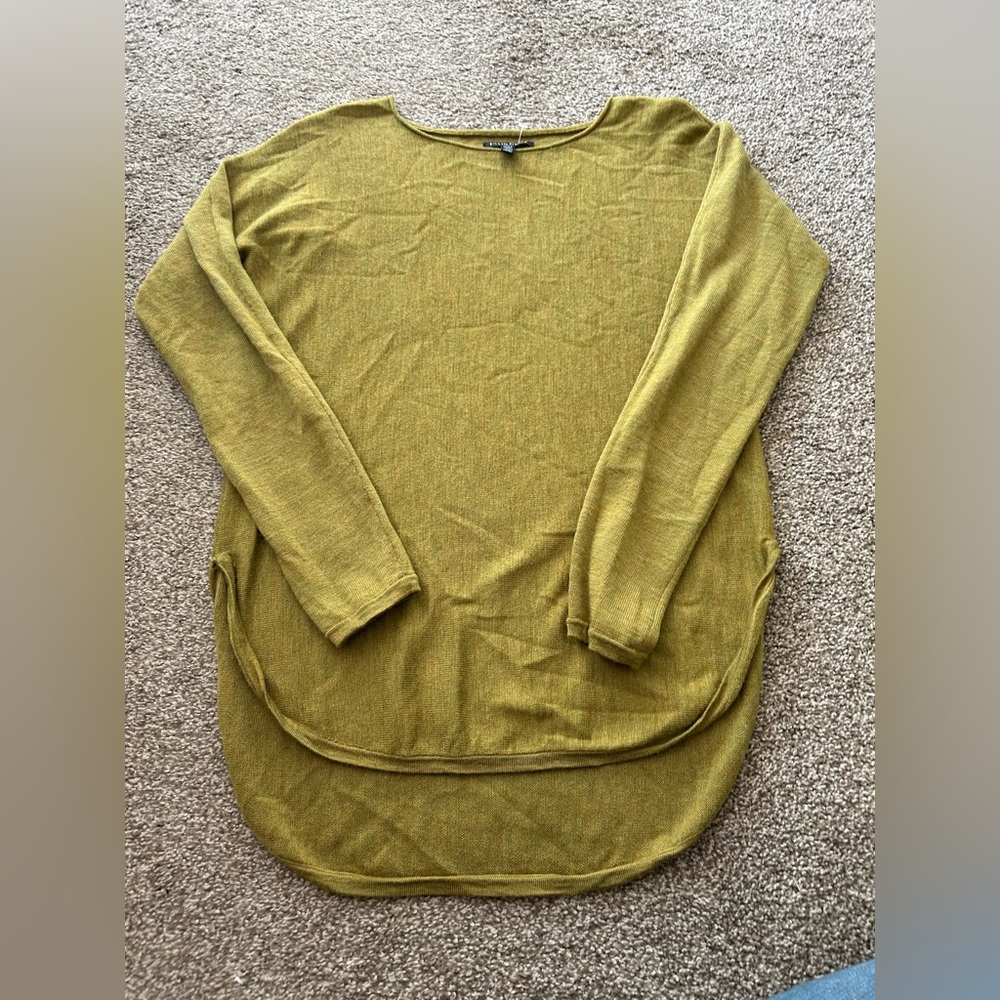 EILEEN FISHER Merino Wool Yarn Chicory Green Sweater Size Small Petite